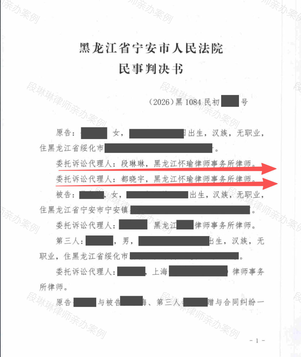 无亲密证据也能追回婚内赠与？段琳琳律师构建闭环证据链，助原配全额追回40余万元赠与款脱敏文书封面