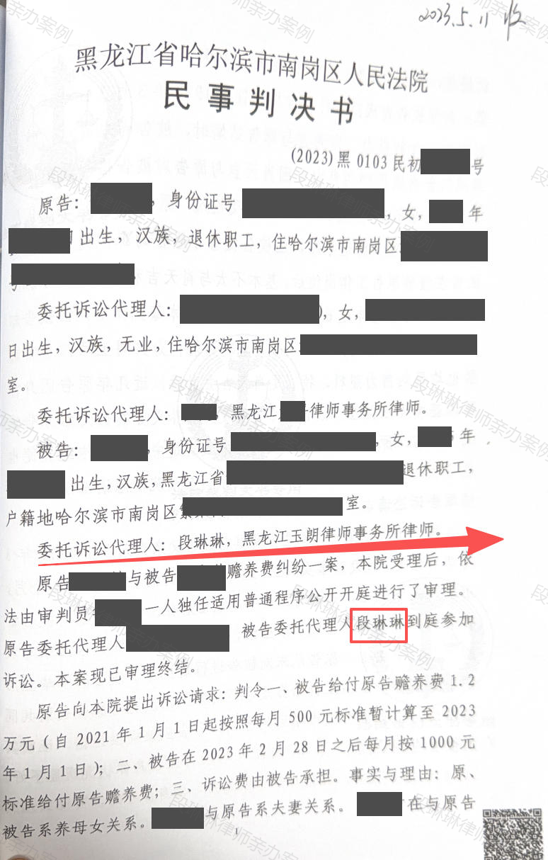 老人起诉子女支付赡养费，法院会如何确定金额？脱敏文书封面