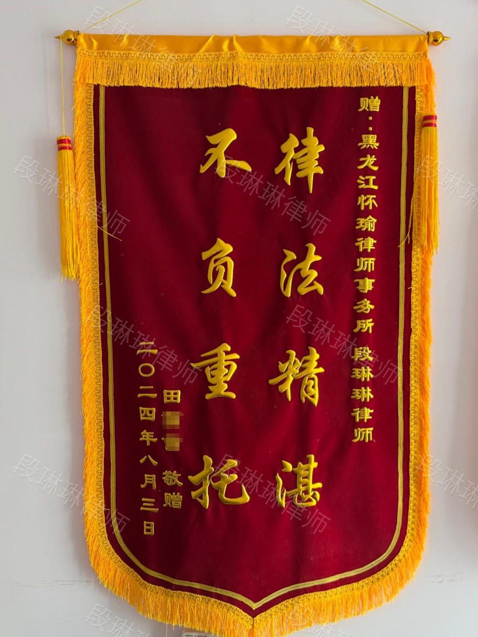 段琳琳律师苗女士脱敏锦旗